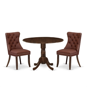 Pemberly Row 3-Piece Dining Table Set in Antique Walnut & Burgundy