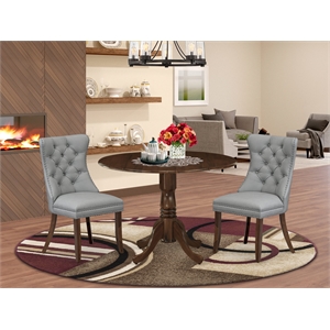 Pemberly Row 3-Piece Round Dining Table Set with Dropleaf in Walnut Finish