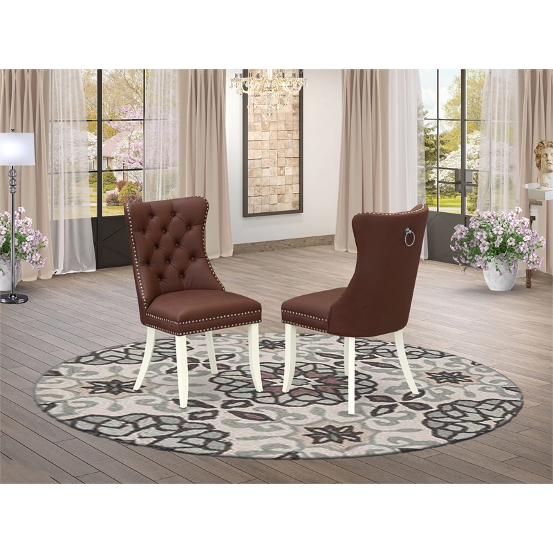 Pemberly Row Faux Leather Parson Dining Chair in Burgundy (Set of 2)