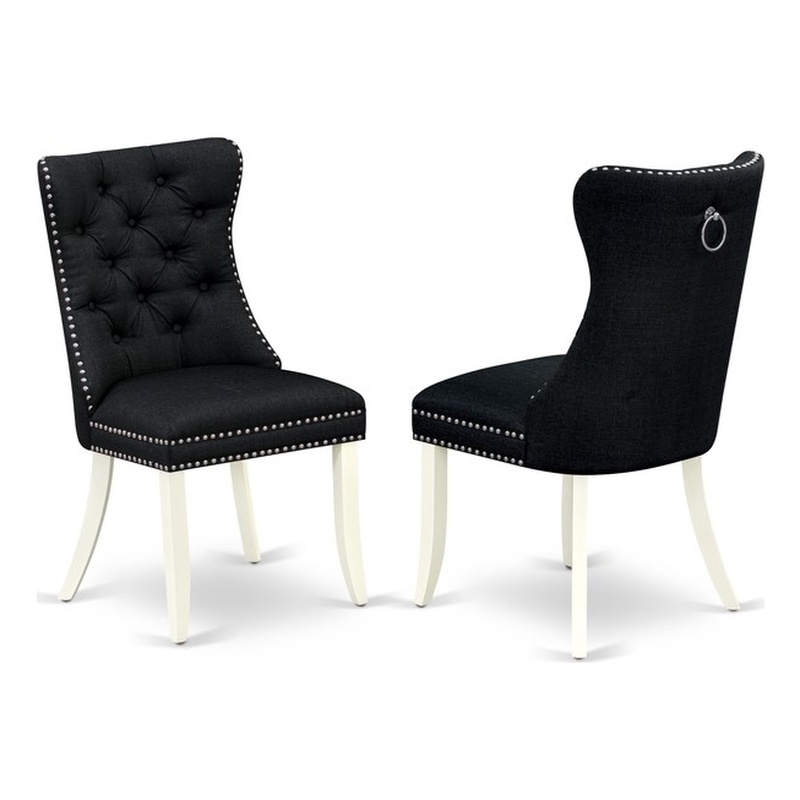 Pemberly Row Linen Fabric Parson Dining Chair in Black (Set of 2)