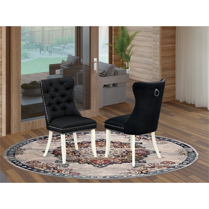 Pemberly Row Linen Fabric Parson Dining Chair in Black (Set of 2)
