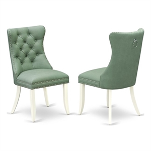 Pemberly Row Faux Leather Parson Dining Chair in Willow Green (Set of 2)