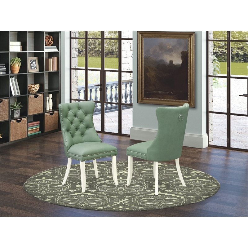 Pemberly Row Faux Leather Parson Dining Chair in Willow Green (Set of 2)