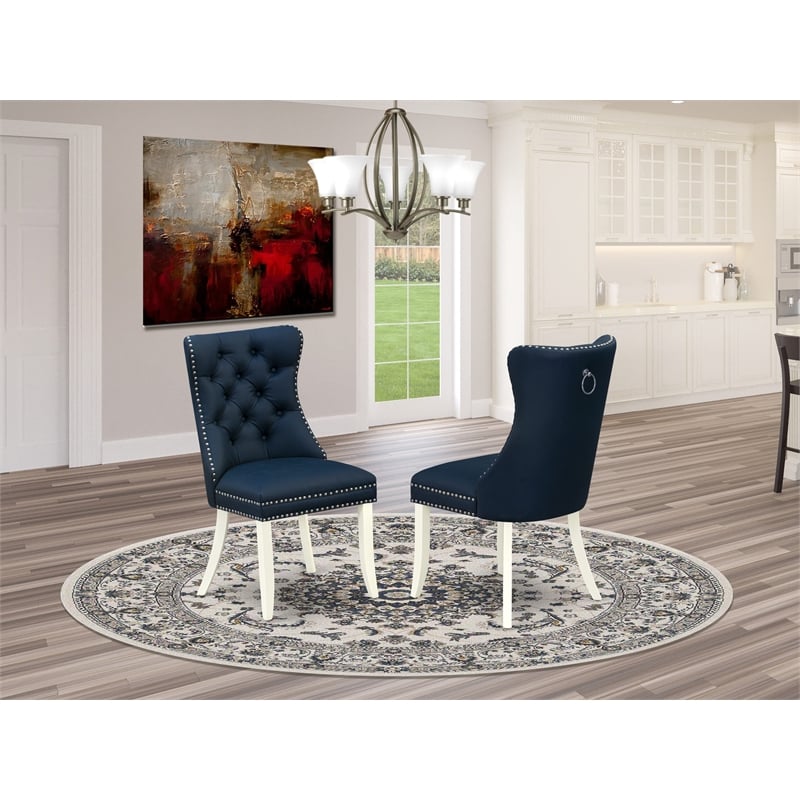 Pemberly Row Faux Leather Parson Dining Chair in Navy Blue (Set of 2)