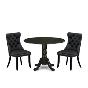 Pemberly Row 3-Piece Dining Table Set with Dropleaf in Black Finish