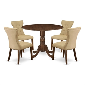 Pemberly Row 5-Piece Dining Set in Walnut Finish with Upholstered Chairs