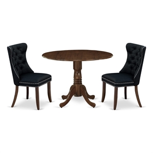 Pemberly Row 3-Piece Kitchen Set with Dropleaf Table in Walnut and Black