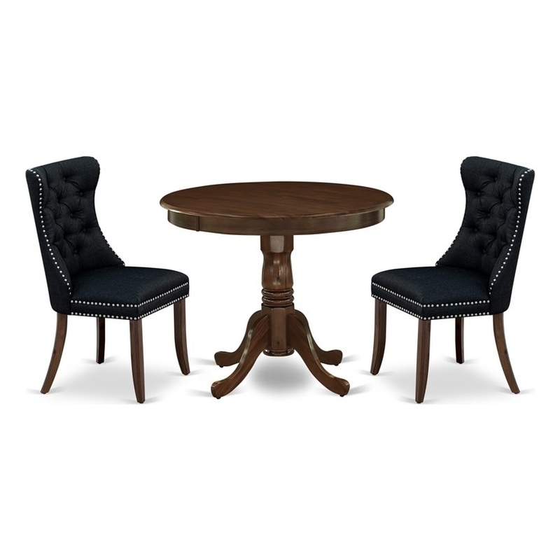 Pemberly Row 3-Piece Dinette Set with Pedestal Table in Walnut and Black