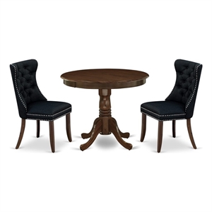 Pemberly Row 3-Piece Dinette Set with Pedestal Table in Walnut and Black