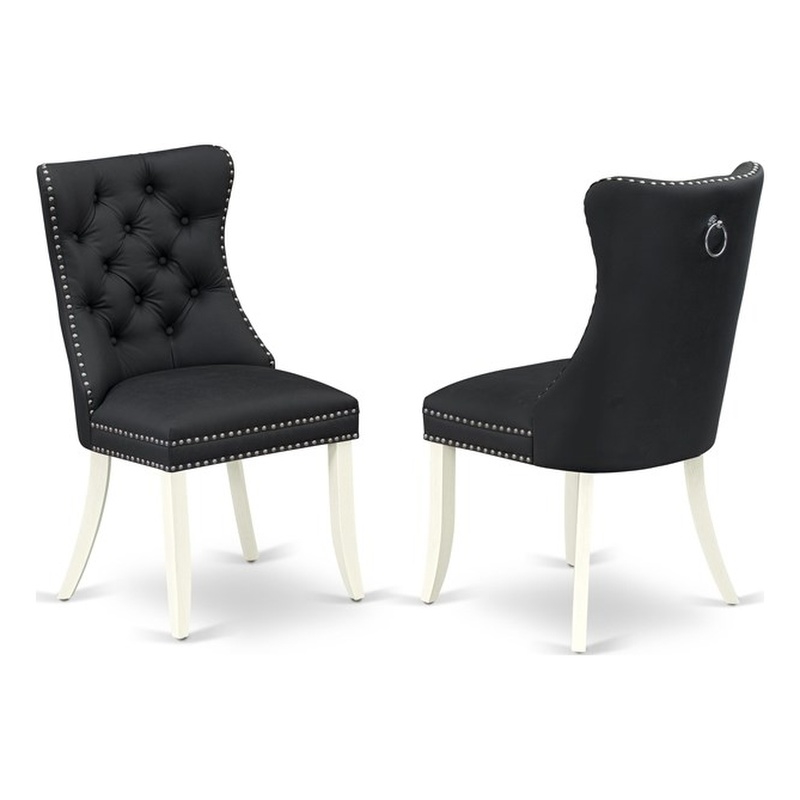Pemberly Row Faux Leather Parson Dining Chair in Dark Gray (Set of 2)