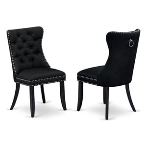 Pemberly Row Linen Fabric Parson Dining Chair in Black (Set of 2)