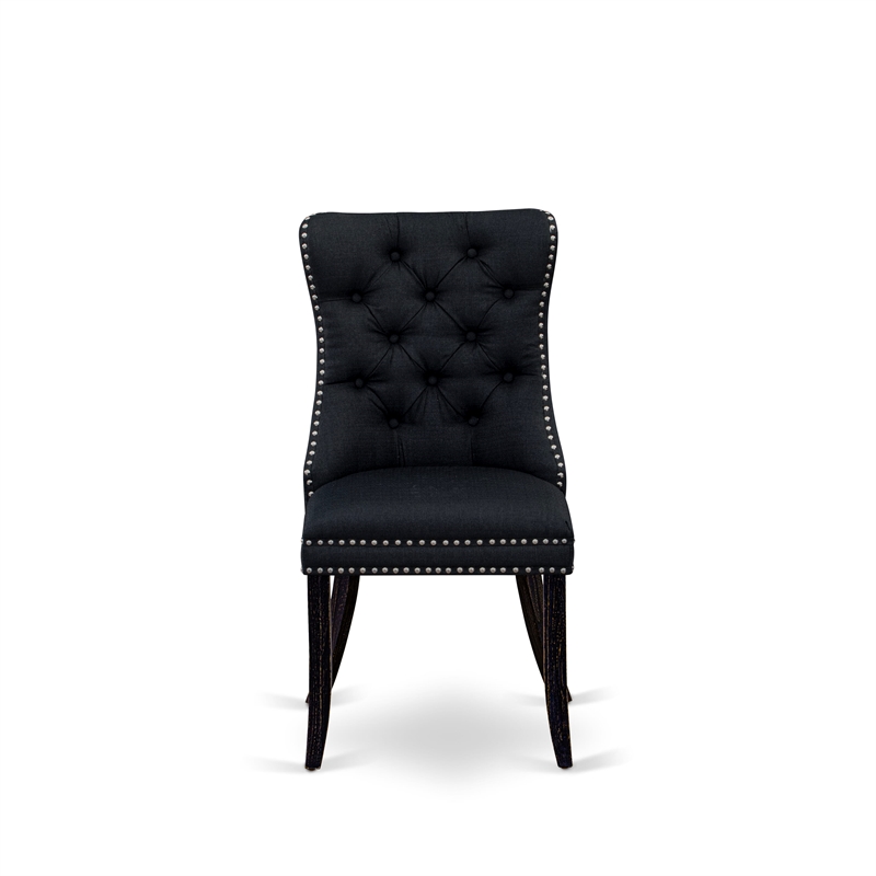 Pemberly Row Linen Fabric Parson Dining Chair in Black (Set of 2)