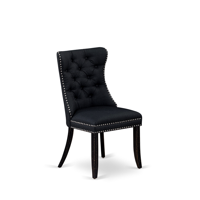 Pemberly Row Linen Fabric Parson Dining Chair in Black (Set of 2)