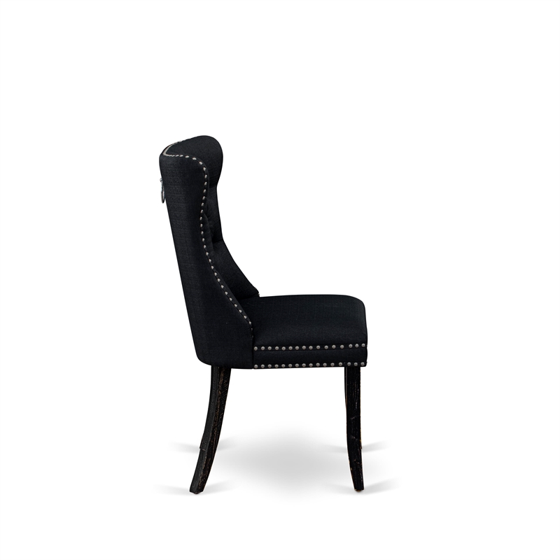 Pemberly Row Linen Fabric Parson Dining Chair in Black (Set of 2)
