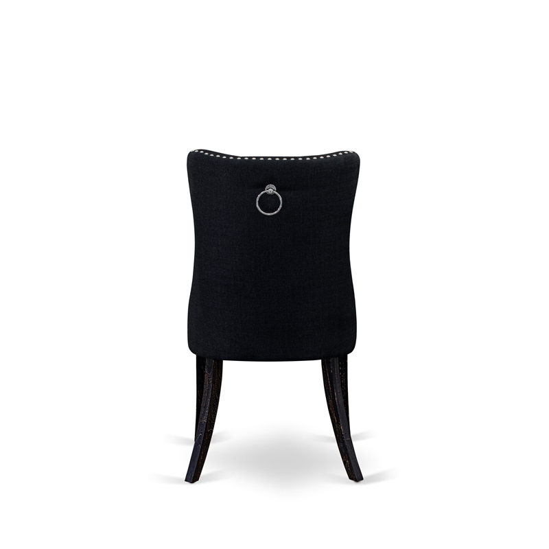 Pemberly Row Linen Fabric Parson Dining Chair in Black (Set of 2)