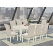 Pemberly Row 9-Piece Wood Dining Set with Fabric Upholstery in Linen White