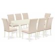 Pemberly Row 9-Piece Wood Dining Set with Fabric Upholstery in Linen White