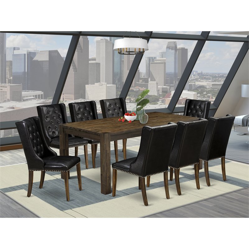 Pemberly Row 9-Piece Wood Dining Set in Jacobean Brown and Black