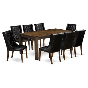 Pemberly Row 9-Piece Wood Dining Set in Jacobean Brown and Black
