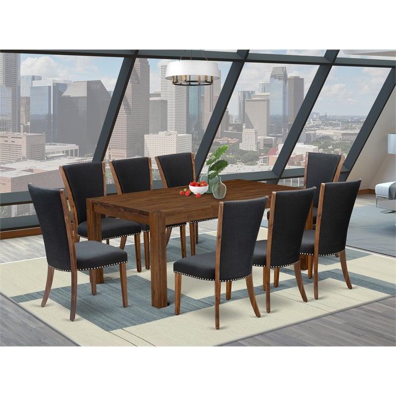 Pemberly Row 9-Piece Wood Dining Set in Antique Walnut and Black