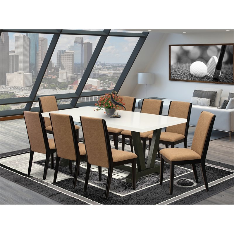 Pemberly Row 9-Piece Wood Dining Set in Wire Brushed Black and Sable