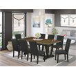 Pemberly Row 9-Piece Wood Dining Set in Jacobean and Wire Brushed Black