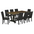 Pemberly Row 9-Piece Wood Dining Set in Jacobean and Wire Brushed Black