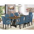 Pemberly Row 9-Piece Dining Table Set in Wire Brushed Black and Mineral Blue