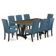 Pemberly Row 9-Piece Dining Table Set in Wire Brushed Black and Mineral Blue