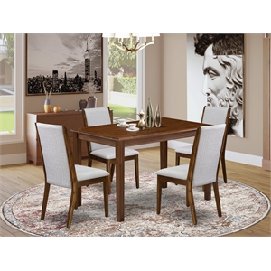 Pemberly Row 5-Piece Dining Set with Linen Upholstered Chairs in Antique Walnut