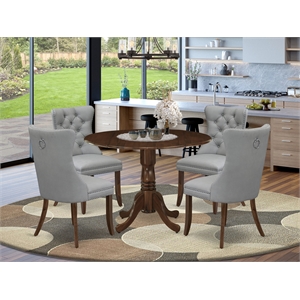 Pemberly Row 5-Piece Round Dining Table Set with Dropleaf in Walnut/Gray