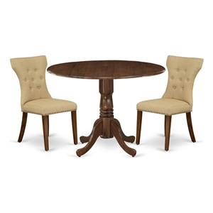 Pemberly Row 3-Piece Dining Set with Drop Leaf Table in Antique Walnut/Brown