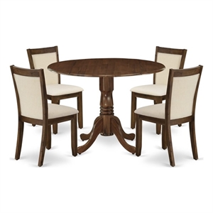 Pemberly Row 5-Piece Dining Set with Drop Leaf Table in Antique Walnut