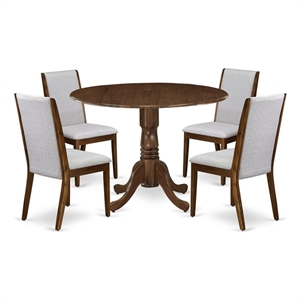 Pemberly Row 5-Piece Drop Leaf Round Dining Set in Antique Walnut