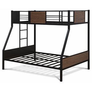 Pemberly Row Twin Over Full Metal Bunk Bed with Ladder and Rails in Black