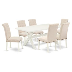 Pemberly Row 7-Piece Dining Room Set with X-Leg Table in Light Beige