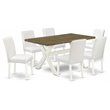 Pemberly Row X-Style 7-Piece Wood Dining Set in White and Jacobean Finish