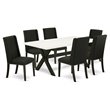 Pemberly Row X-Style 7-Piece Wood Dining Room Set with Fabric Seats in Black