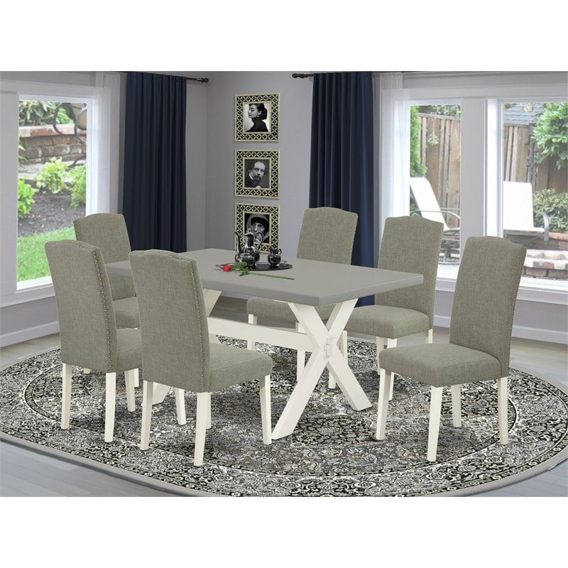Pemberly Row 7-Piece Wood Dining Set with Upholstered Chairs in Dark Shitake