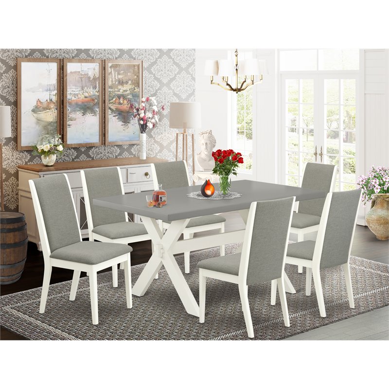 Pemberly Row 7-Piece Rectangular Wood Dining Set in Linen White/Cement/Shitake