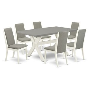 Pemberly Row 7-Piece Rectangular Wood Dining Set in Linen White/Cement/Shitake