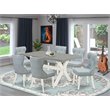 Pemberly Row 7-Piece Rectangular Wood Dining Set in Linen White/Baby Blue