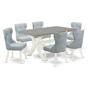 Pemberly Row 7-Piece Rectangular Wood Dining Set in Linen White/Baby Blue