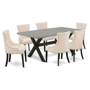 Pemberly Row 7-Piece Wood Dining Set with Upholstered Beige Chairs