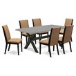 Pemberly Row 7-Piece Wood Dining Set in Black with Sable Fabric Seats