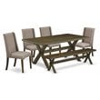 Pemberly Row 6-Piece Wood Kitchen Table Set in Jacobean Brown & Khaki