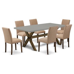 Pemberly Row 7-Piece Wood Dining Set with Cement Top and Light Sable Finish