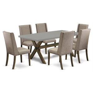 Pemberly Row 7-Piece Dining Set with Black Finish and Linen Fabric Seating