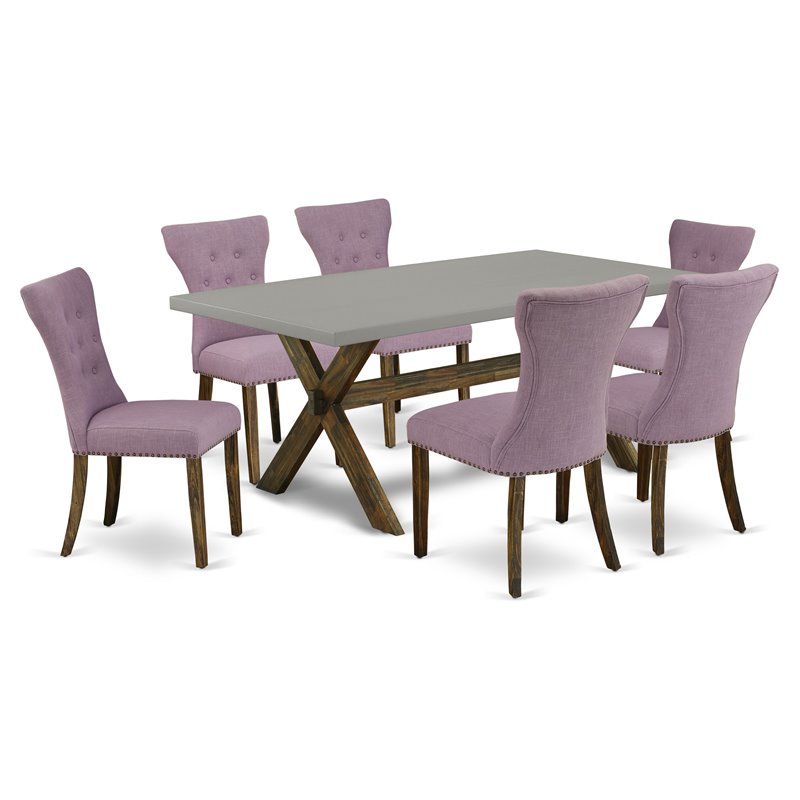 Pemberly Row 7-Piece Wood Dining Set in Dahlia Purple/Brown Beige