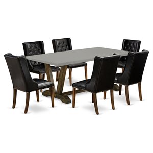 Pemberly Row 7-Piece Dining Set with Cement Tabletop and Jacobean Finish
